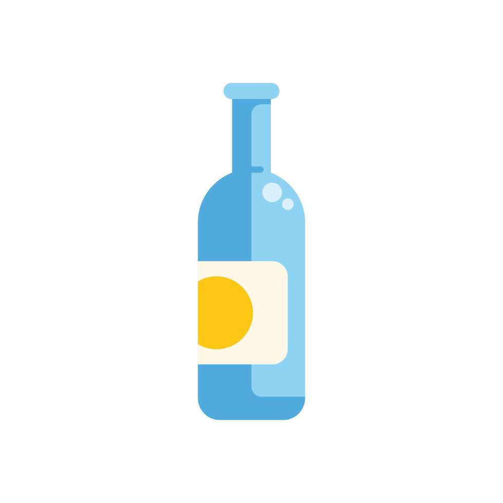 Blue bottle with yellow label standing on white background vector