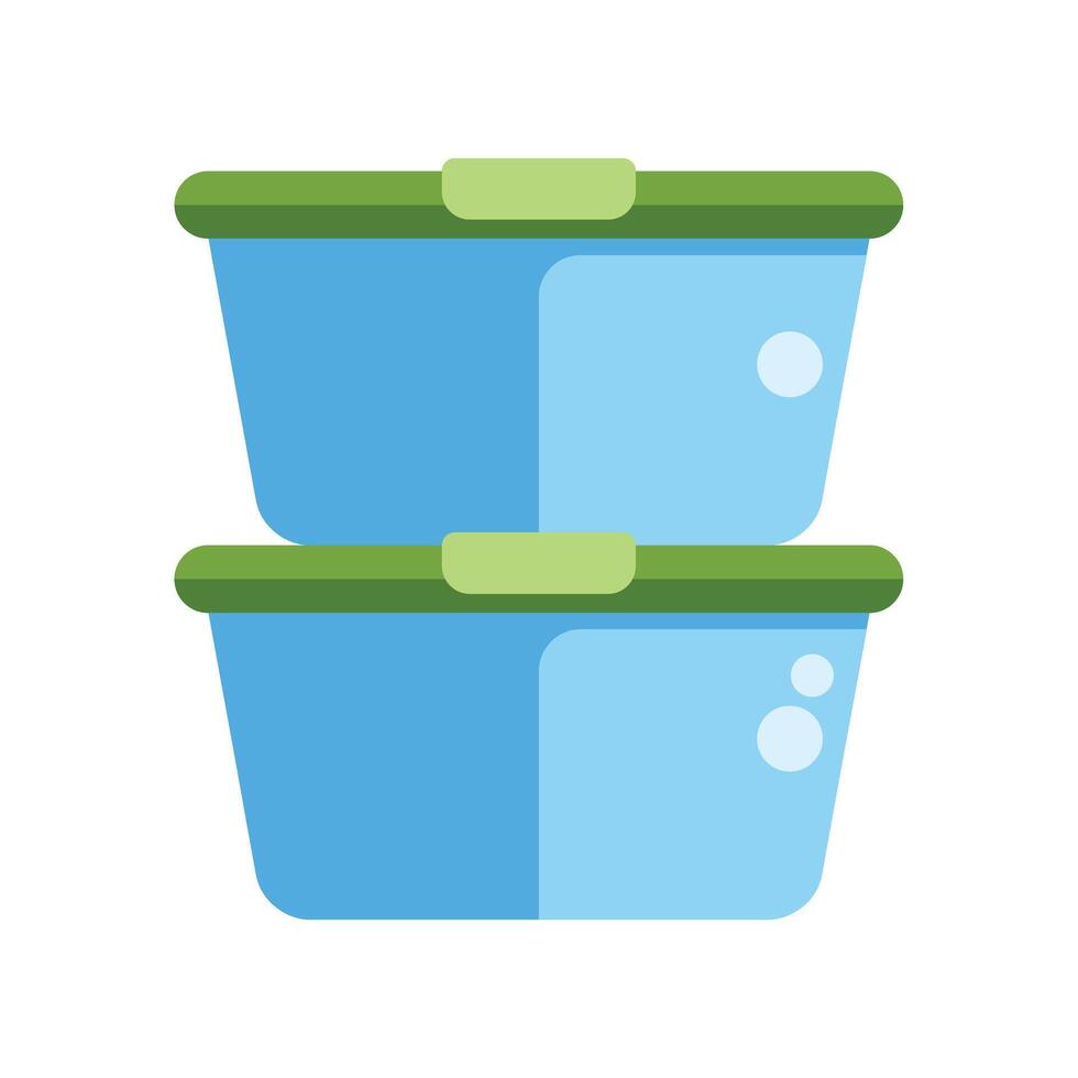 Two blue plastic lunch boxes stacked and closed with green lid vector