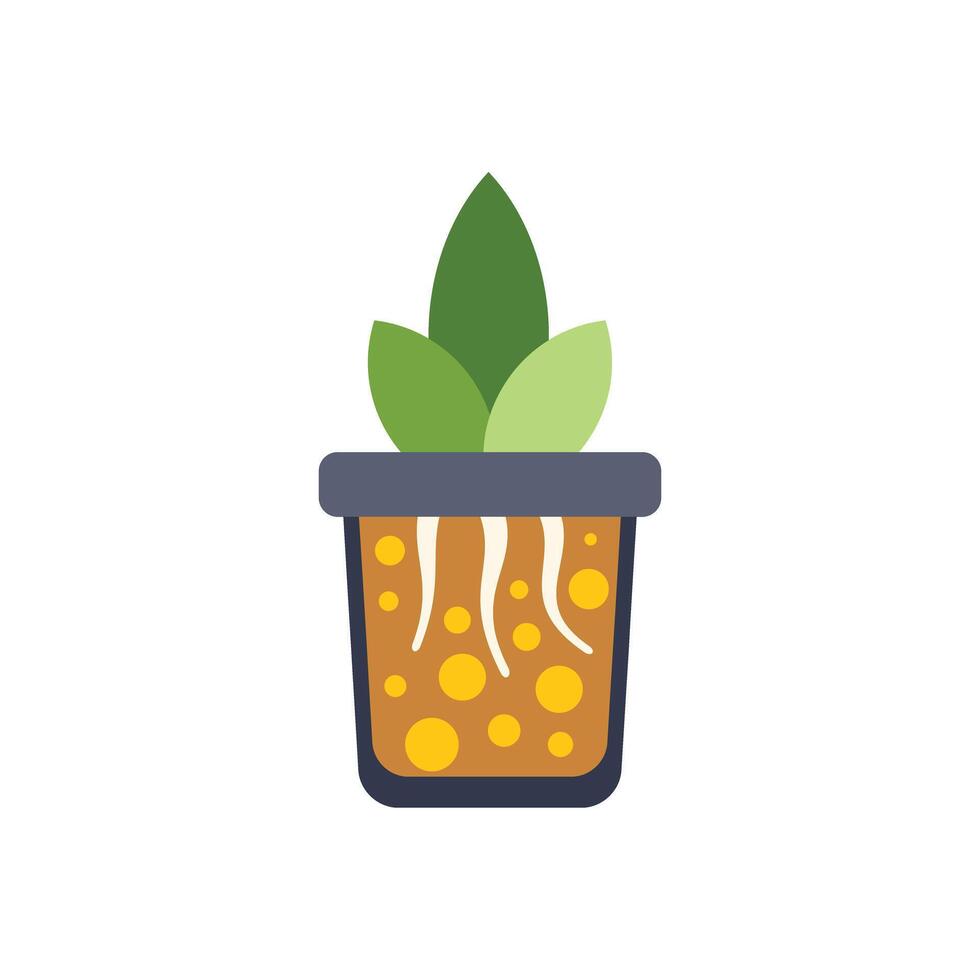 Green plant growing in pot with visible root system for biology class vector