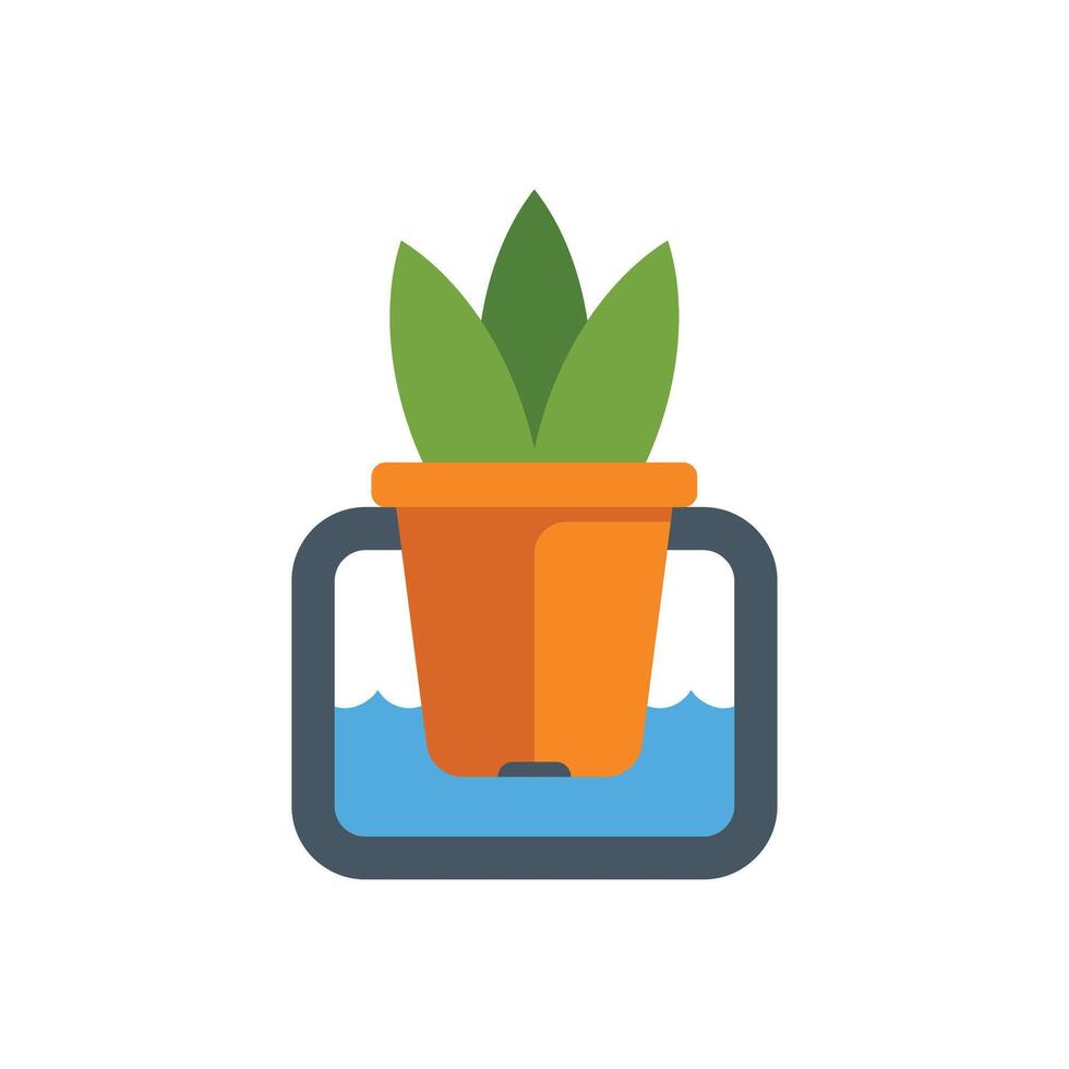 Potted plant being watered using ebb and flow system icon vector