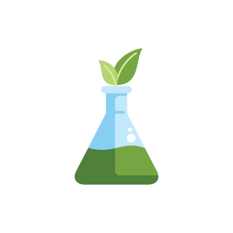 Erlenmeyer flask containing green liquid for plant growing experiment vector