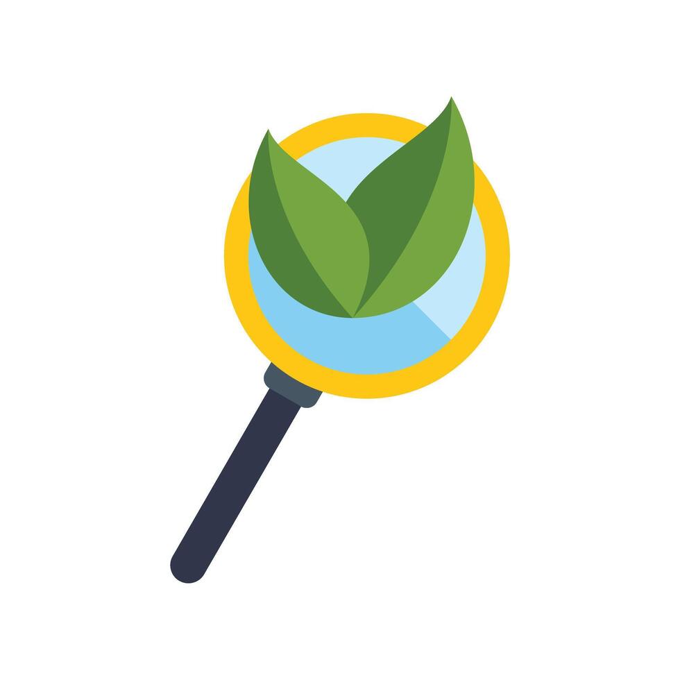 Magnifying glass showing green leaves symbolizing ecology research vector