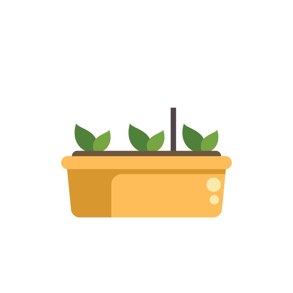 Rectangular pot with seedlings growing in soil vector