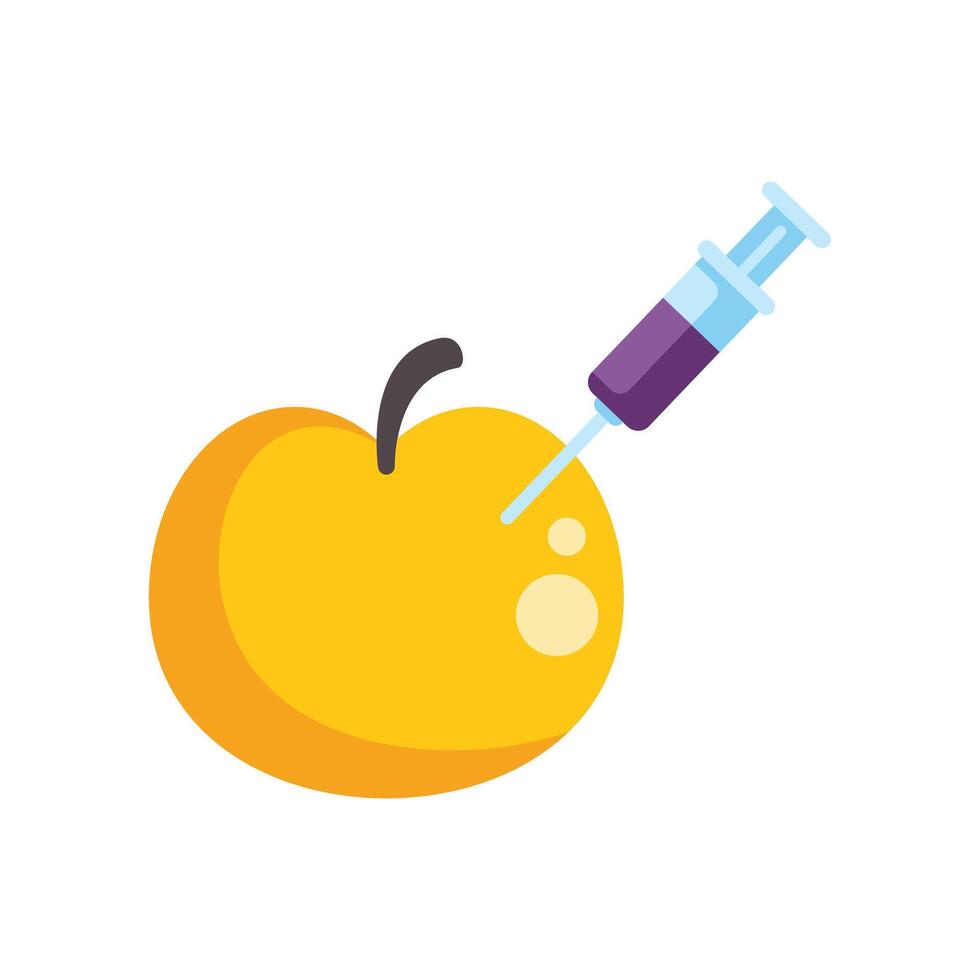 Syringe injecting chemical liquid into an apple for genetic modification vector