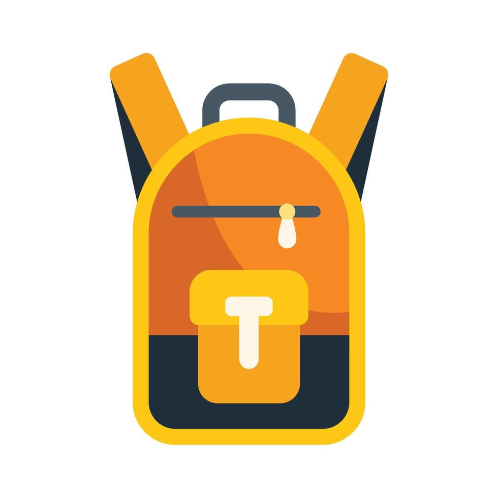 Yellow backpack standing up right with front pocket open vector