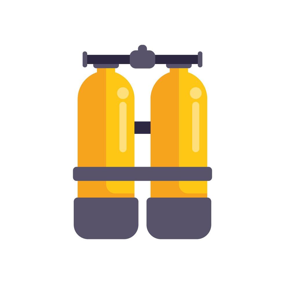 Yellow oxygen tanks for diving connected with valve and straps vector