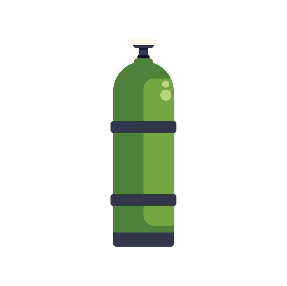 Green oxygen cylinder standing upright on white background vector