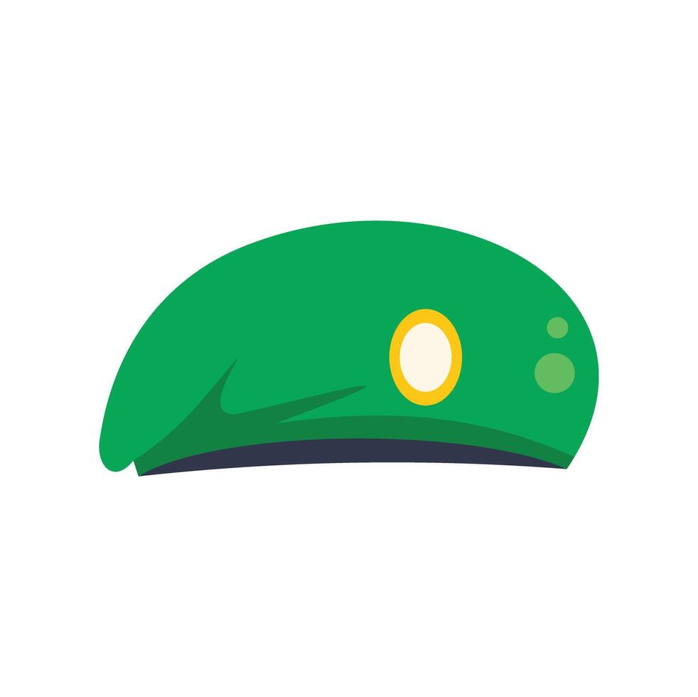 Green military beret with yellow cockade side view flat illustration vector
