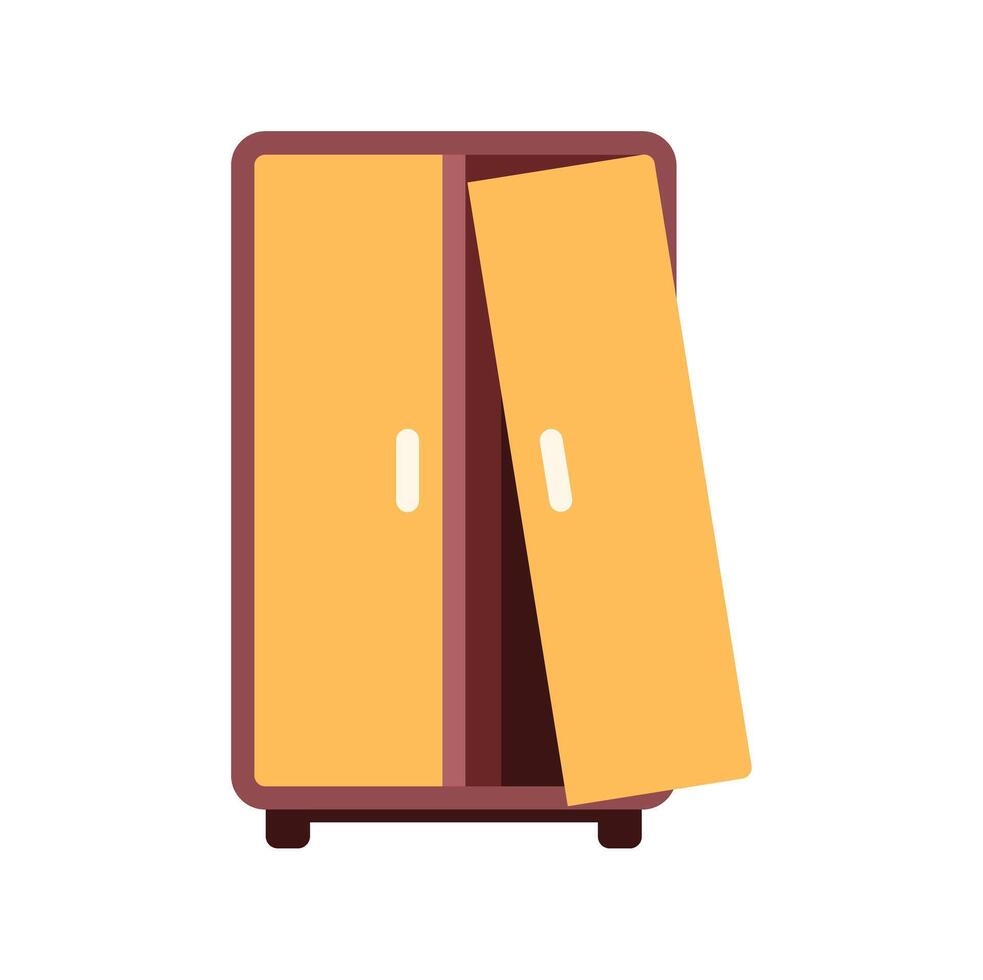 Yellow wooden wardrobe standing with open doors home furniture vector
