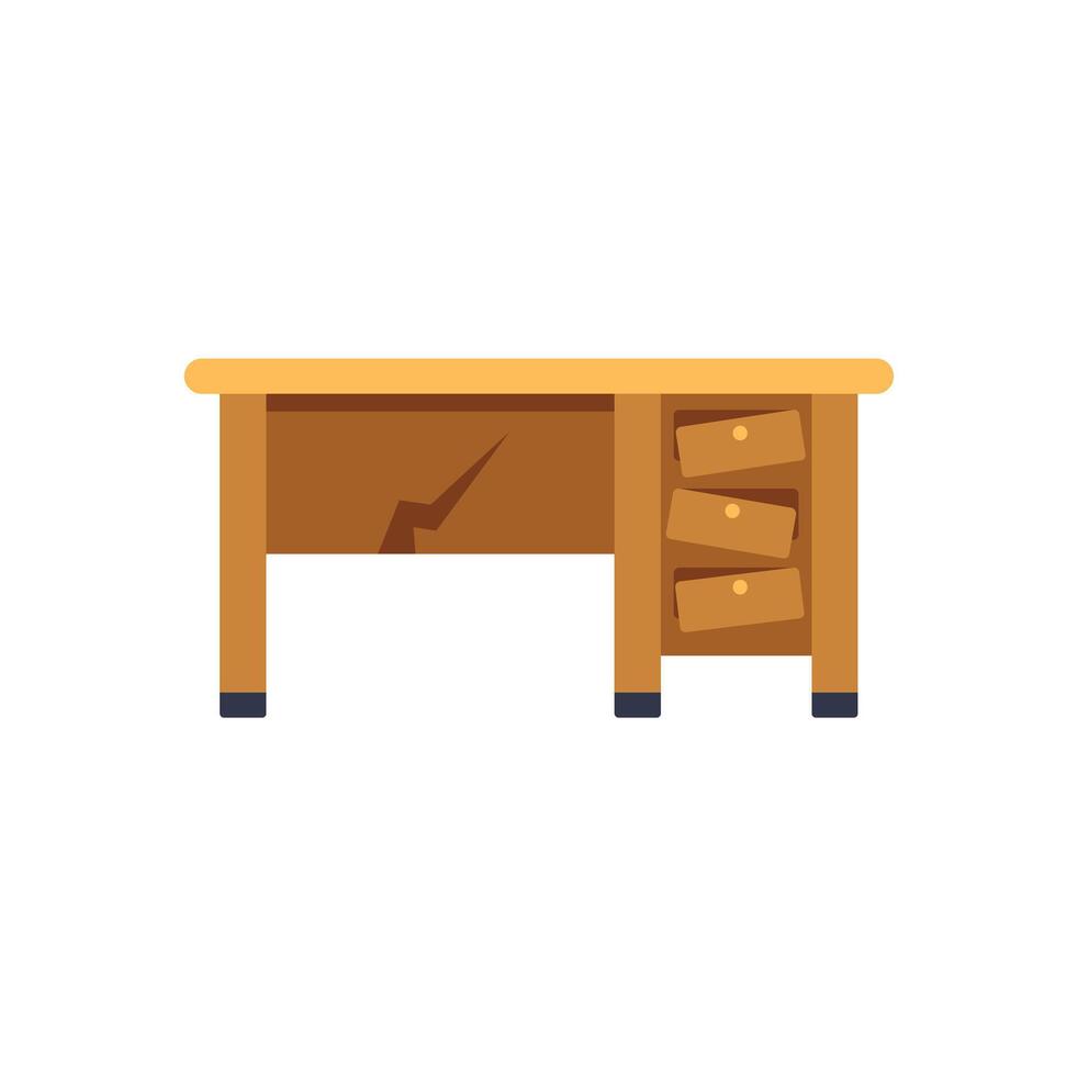 Old wooden desk showing wear and tear with drawers for storage vector