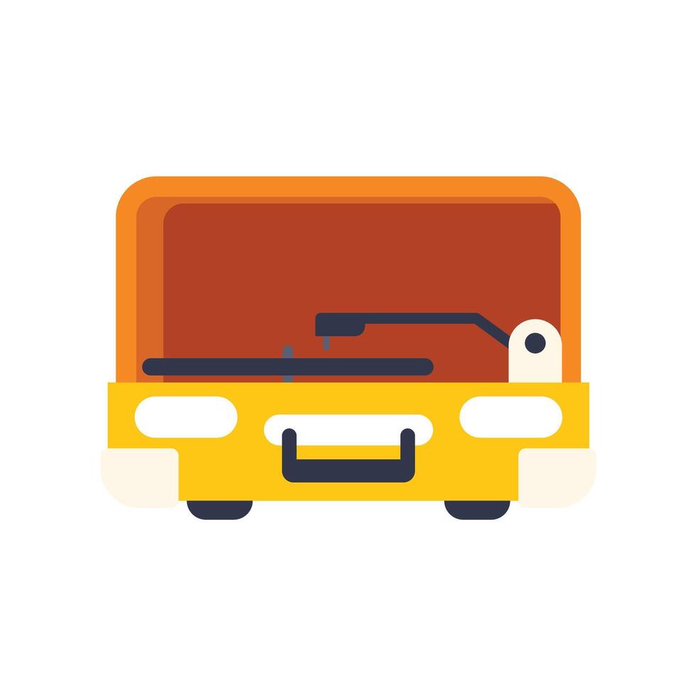Vintage stylish portable turntable in yellow suitcase for playing vinyl records vector