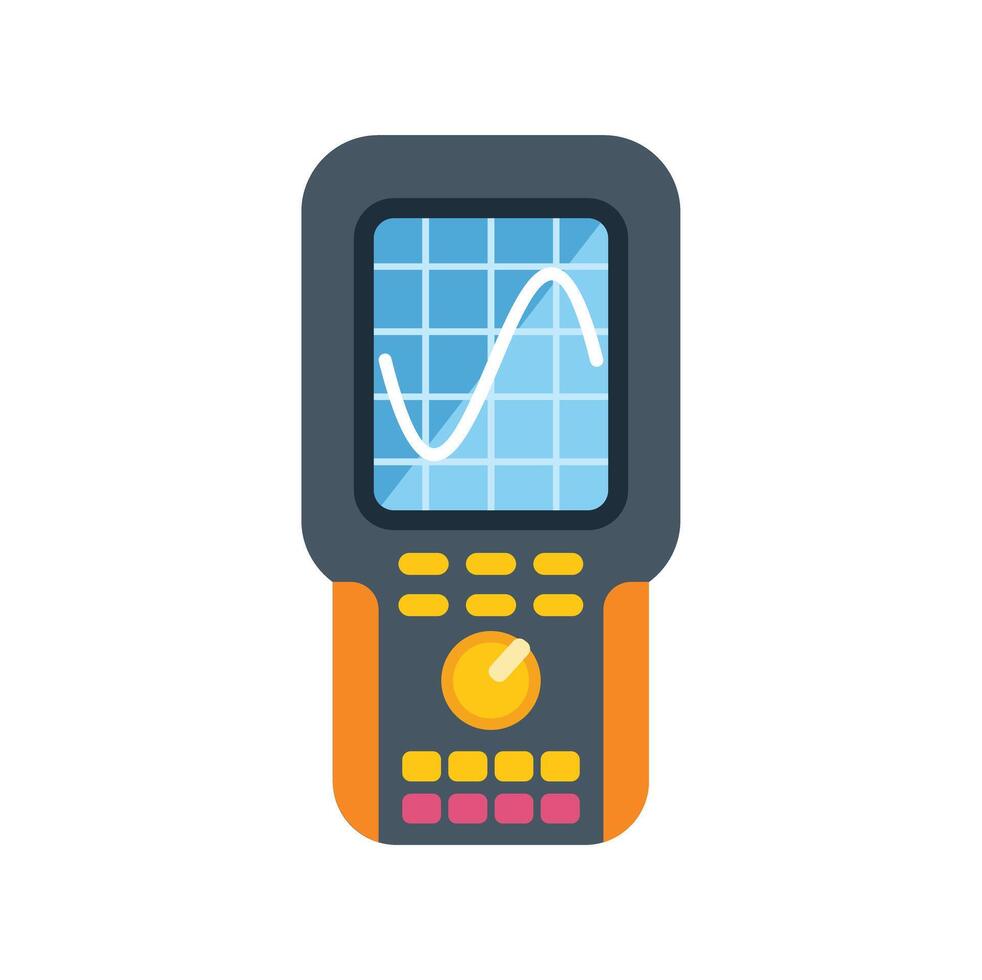 Digital oscilloscope showing sinusoidal signal on screen with buttons and control knobs vector