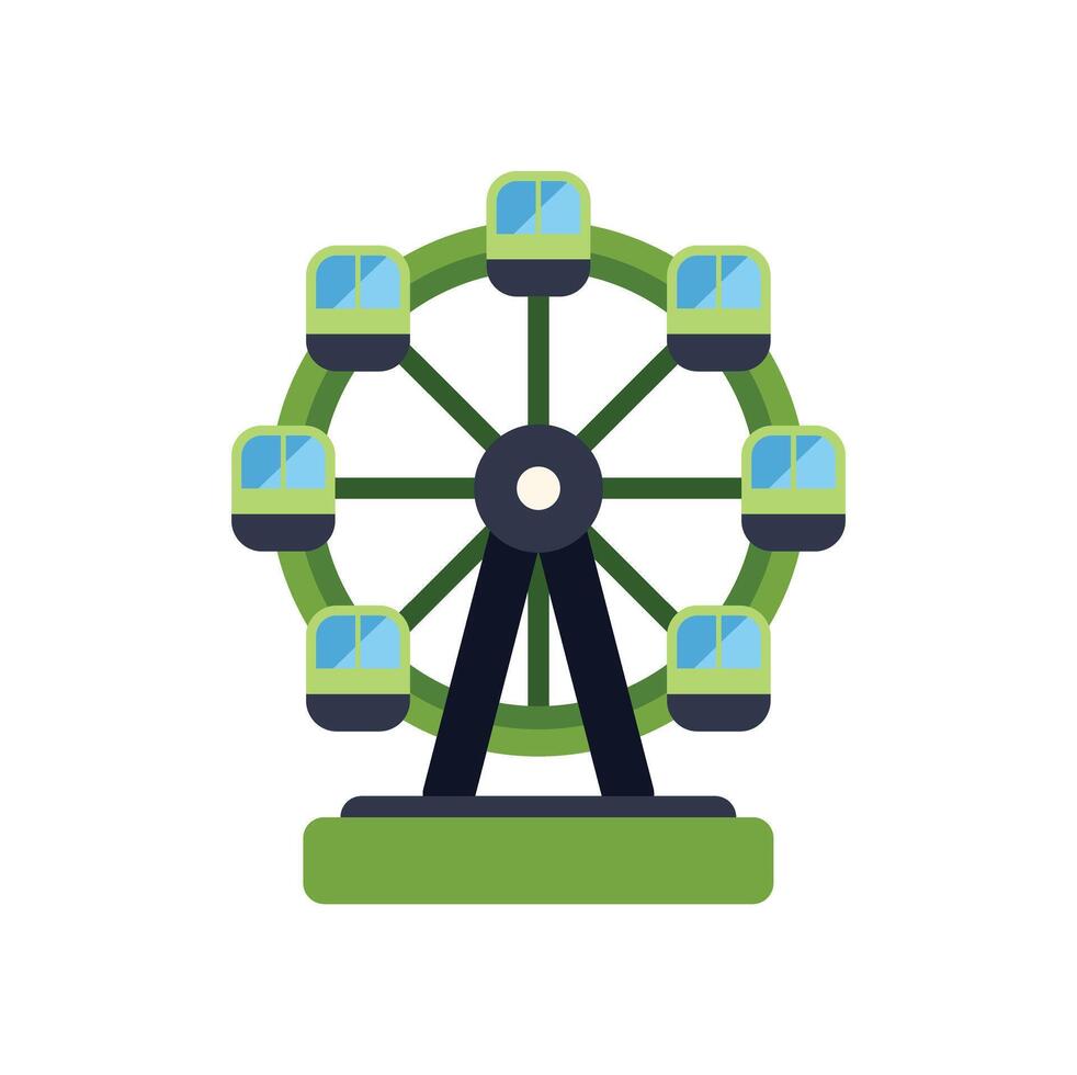 Green ferris wheel rotating in amusement park vector