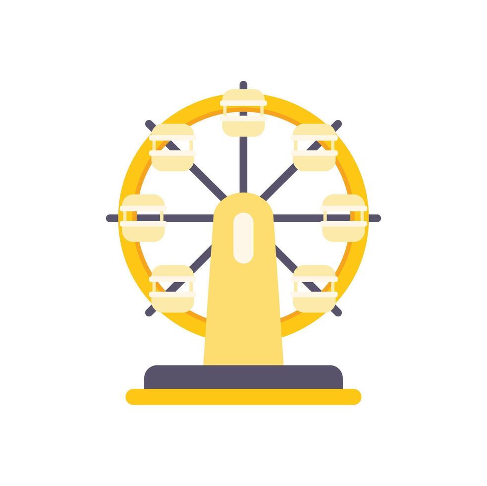 Yellow ferris wheel rotating in amusement park on white background vector