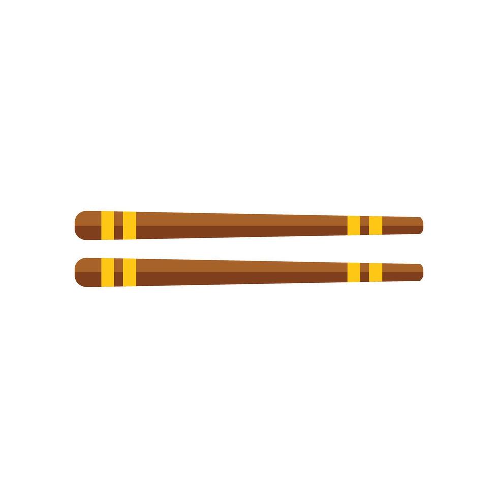 Pair of wooden chopsticks with yellow markings on white background vector