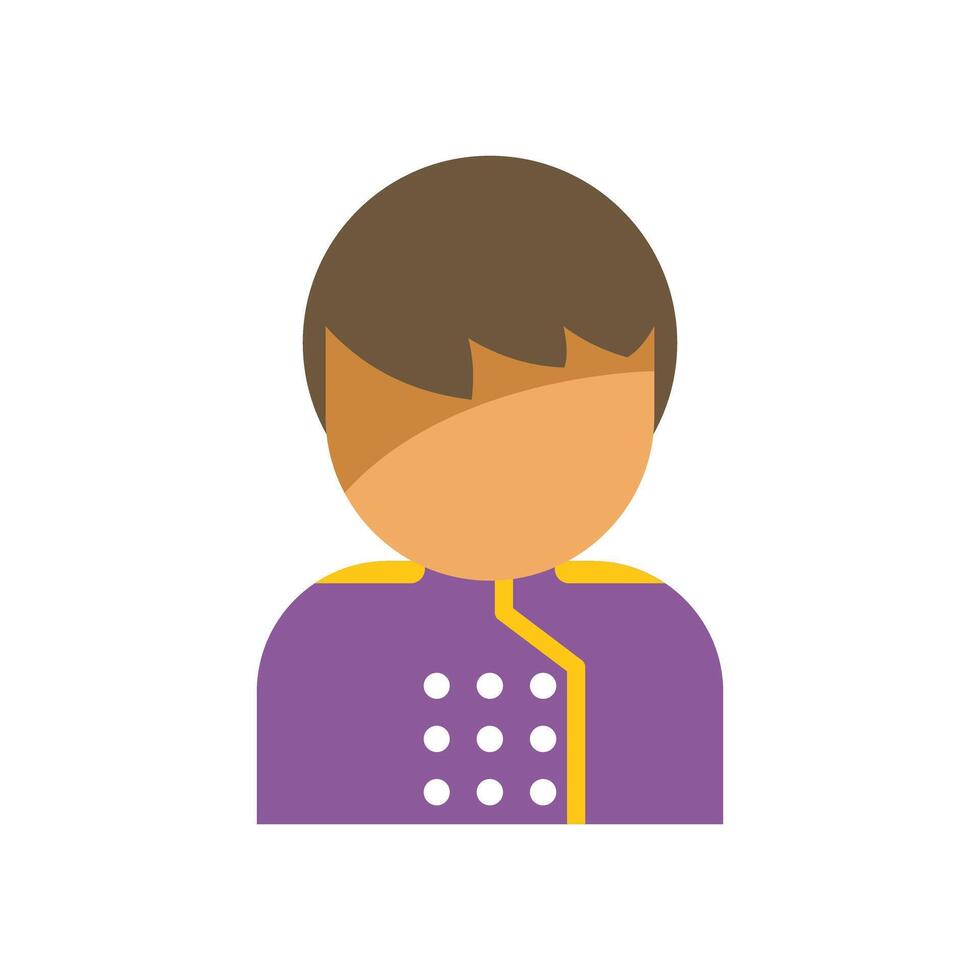 Young doorman character wearing purple uniform with golden details vector