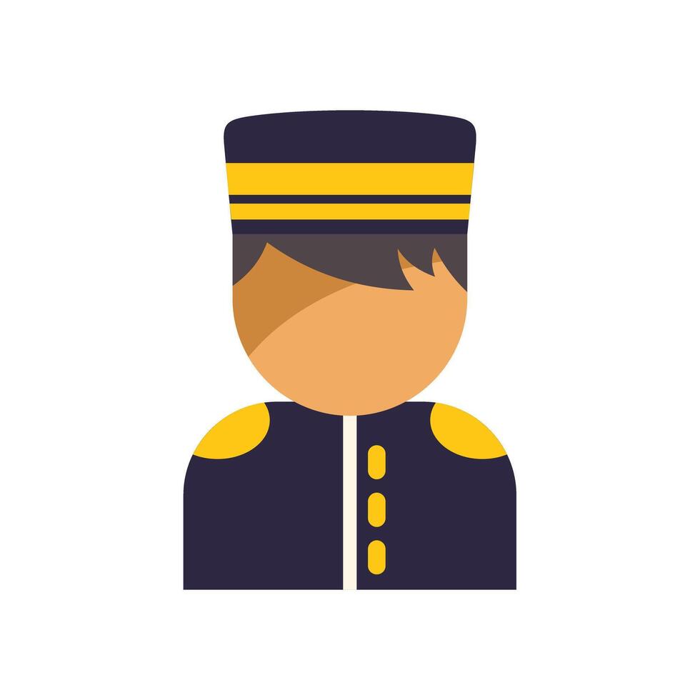 Bellhop character wearing uniform standing in hotel lobby vector