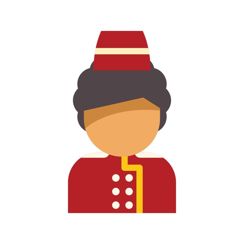 Hotel porter wearing red uniform and traditional hat smiling at work vector