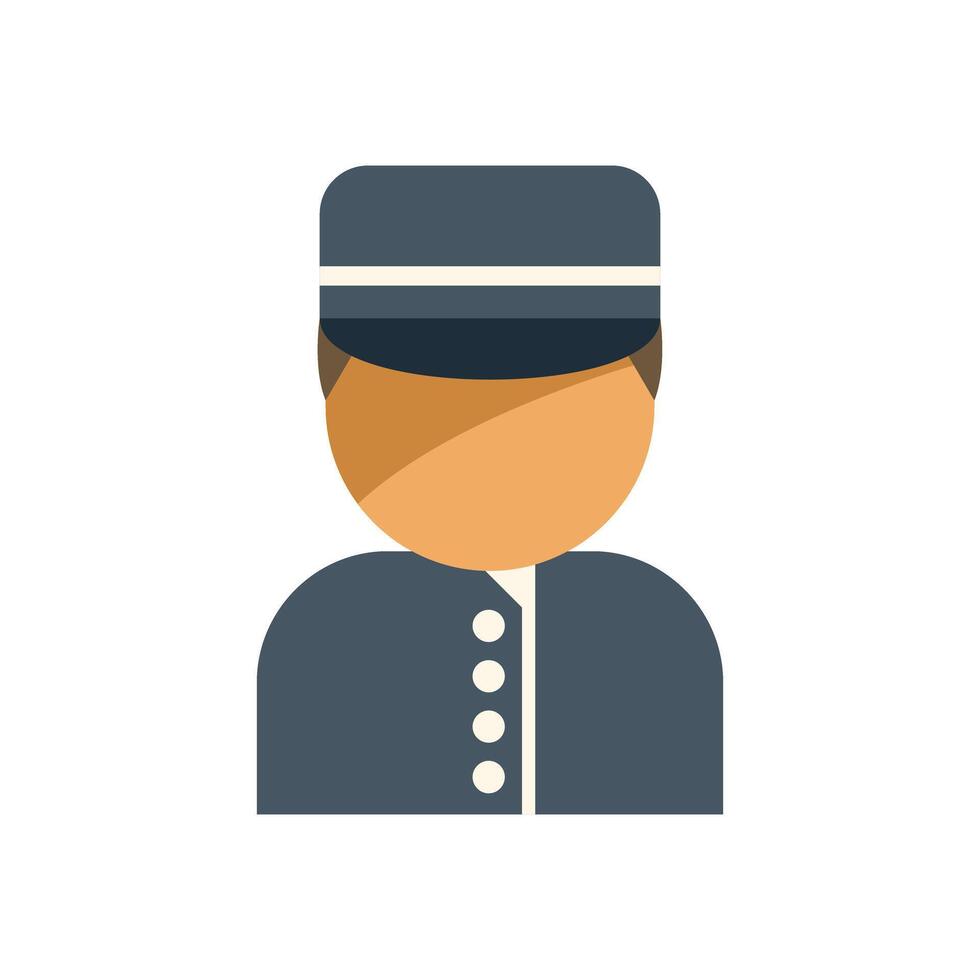 Hotel bellhop wearing uniform and hat standing at attention vector