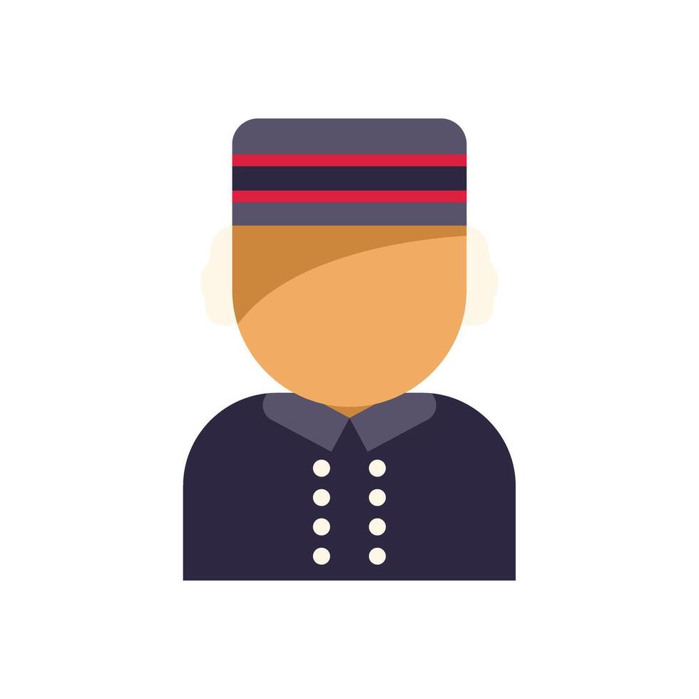 Bellhop character wearing uniform with buttons and hat standing vector