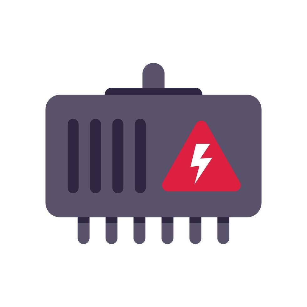 Electrical transformer box with warning sign displaying high voltage vector