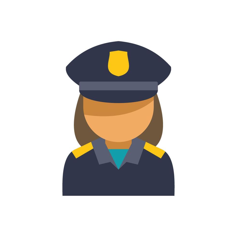 Female police officer character wearing uniform and hat vector