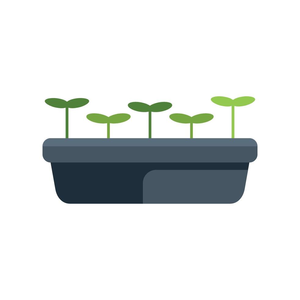 Seedling growing from soil in plastic pot for planting in garden flat illustration vector
