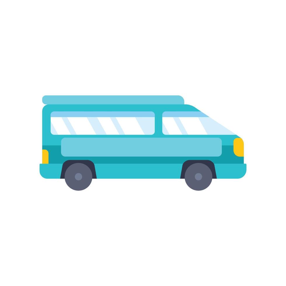 Turquoise passenger minivan transporting people side view vector