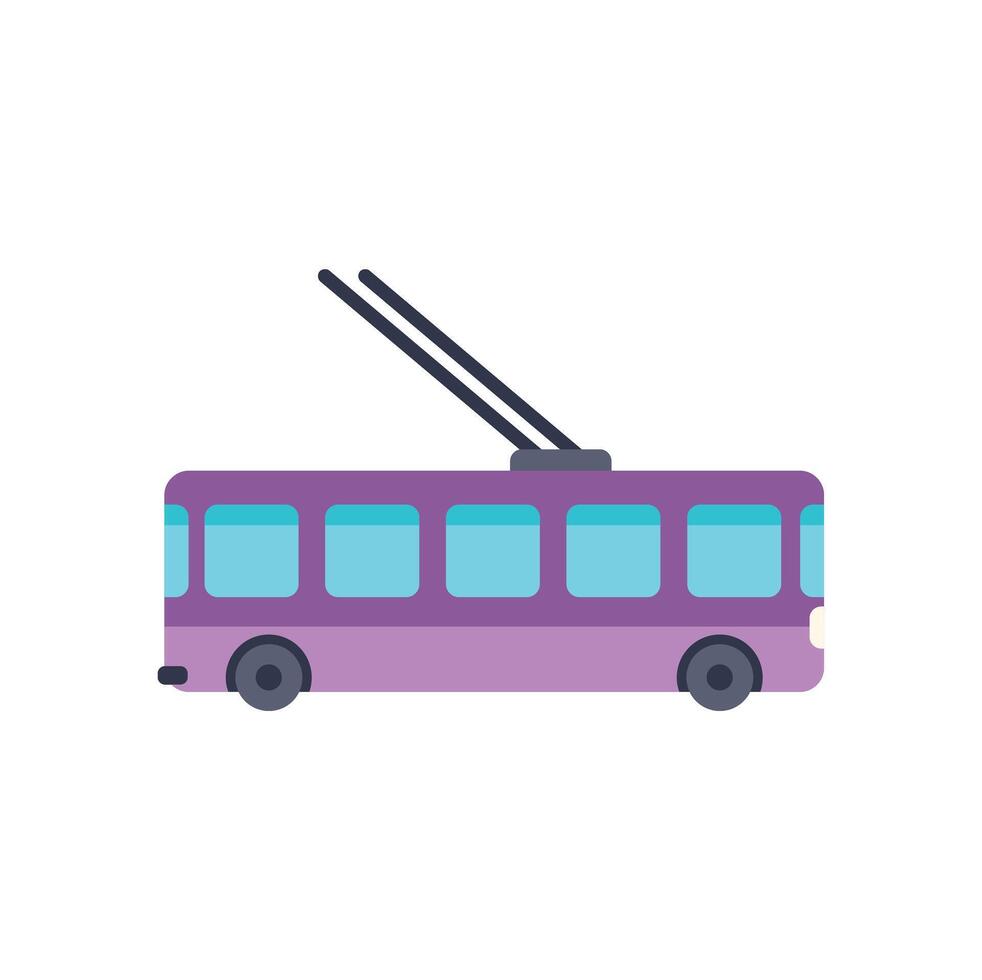 Purple trolleybus driving right side view with trolley poles up vector