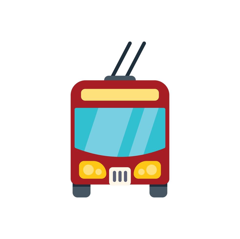 Red trolleybus public transportation front view icon vector
