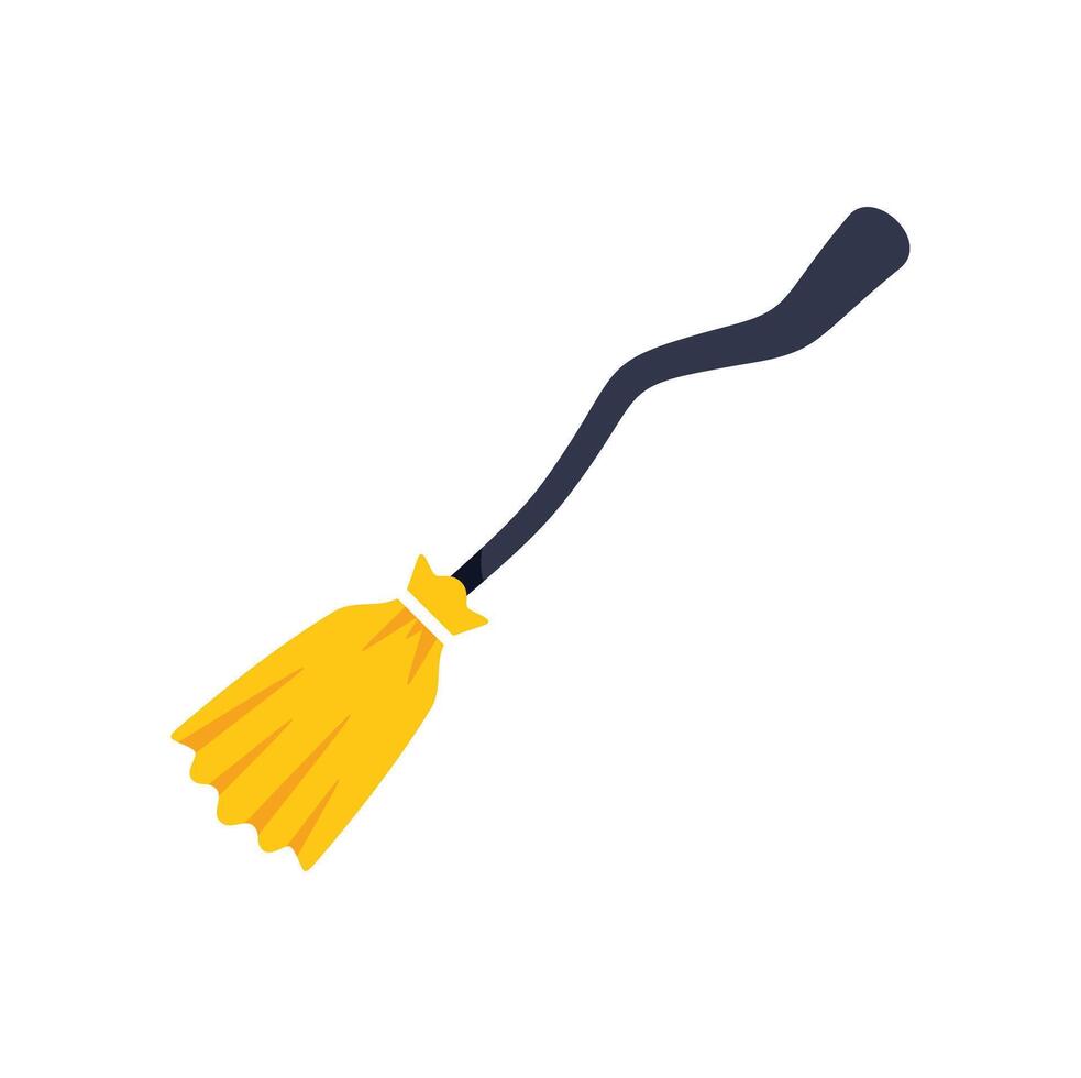 Yellow witch broom flying on white background for halloween celebration vector