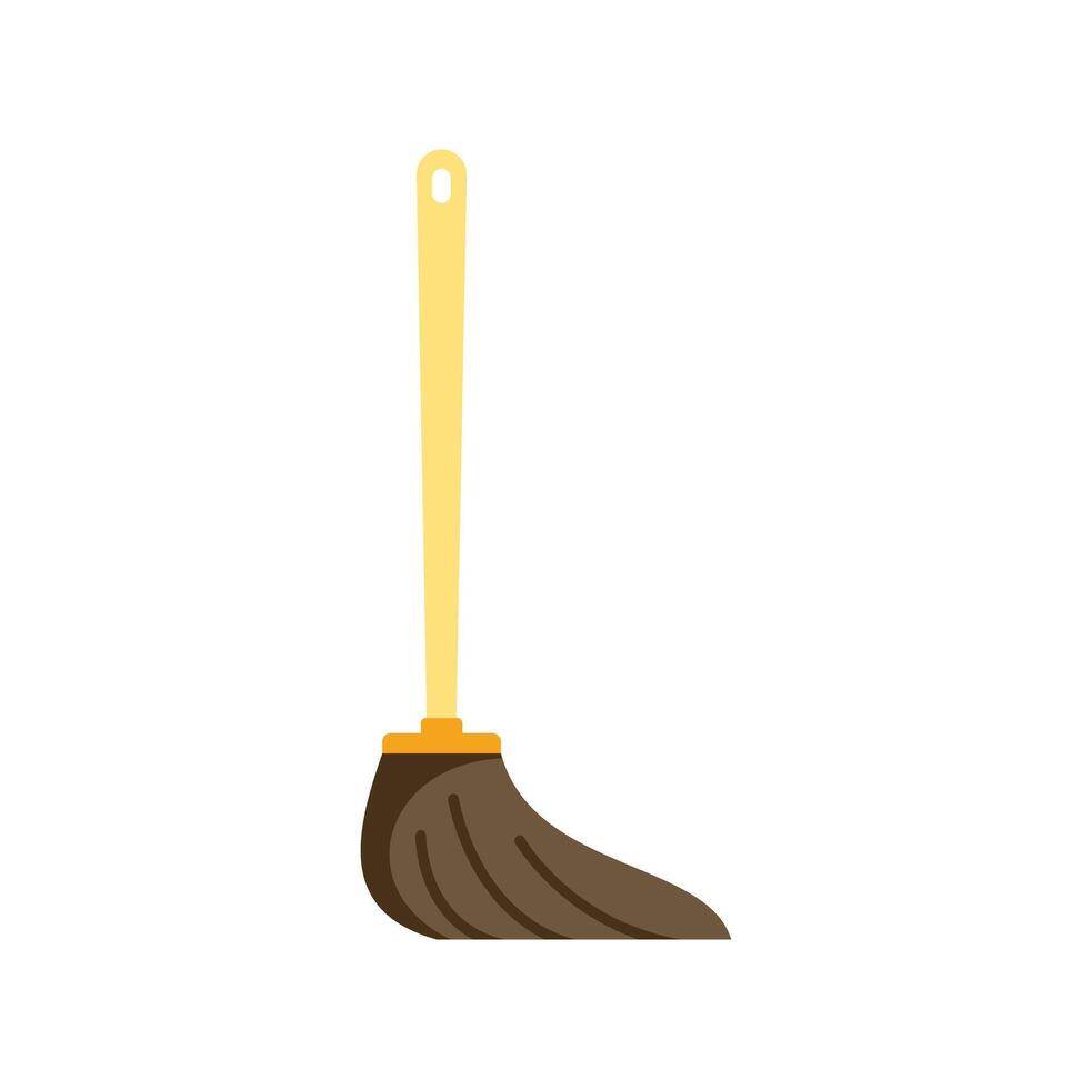 Cleaning broom standing up with wooden handle isolated on white background vector