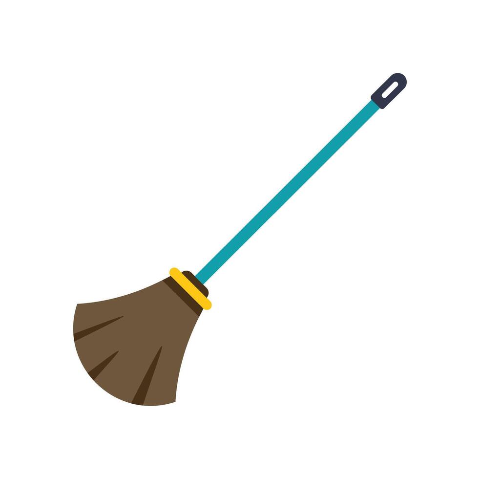 Broom with blue handle standing on white background vector