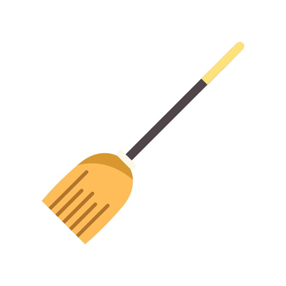 Broom cleaning tool with wooden handle for sweeping dust vector