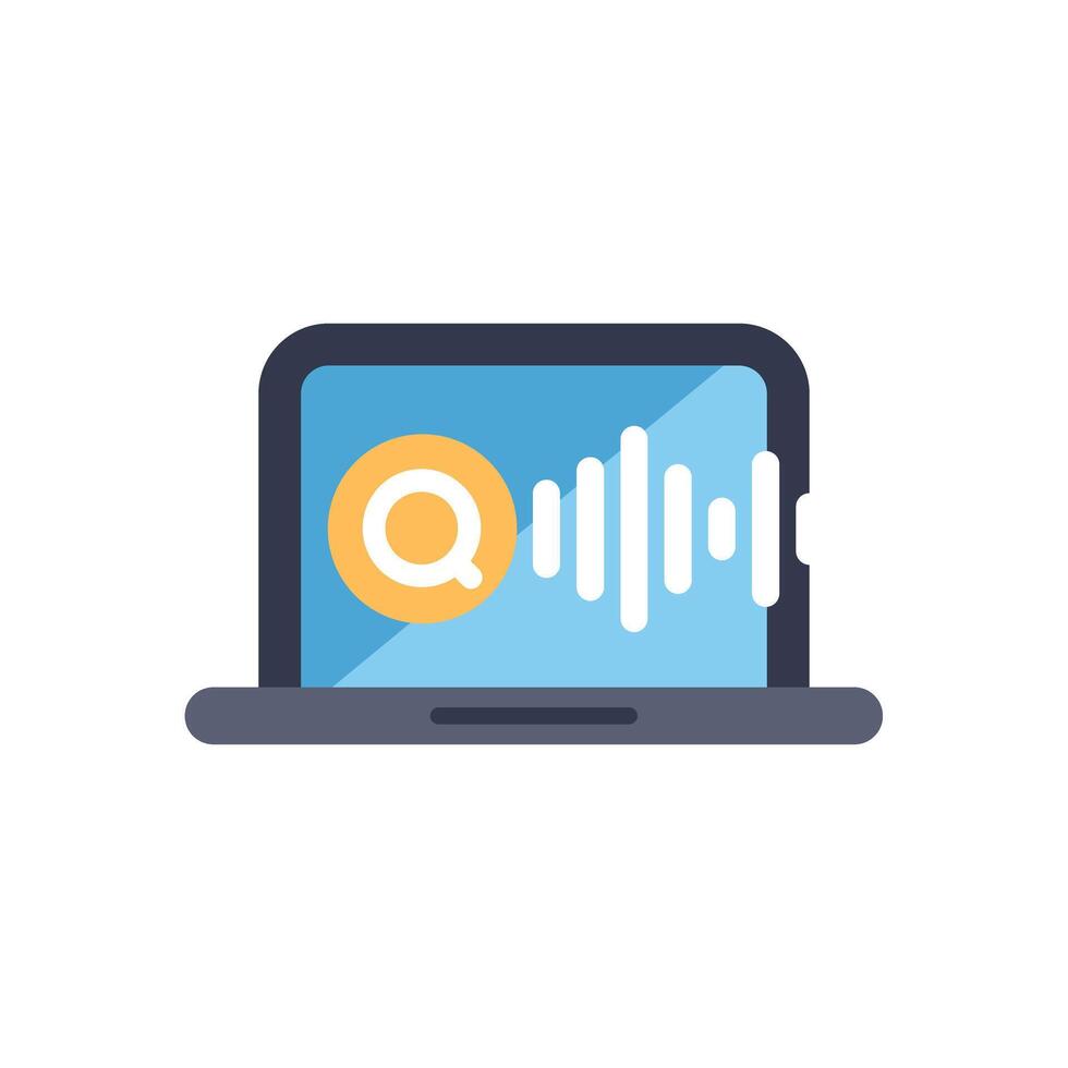 Laptop displaying voice search engine interface with sound wave icon vector