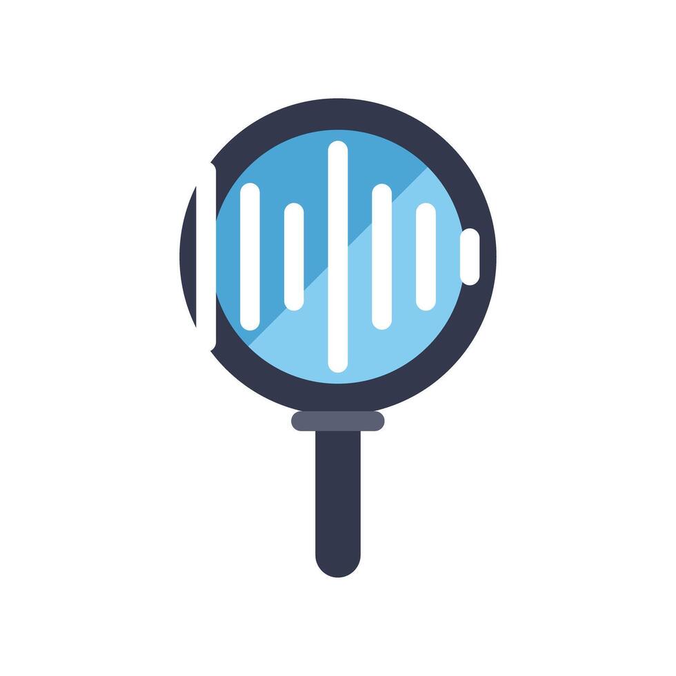 Magnifying glass analyzing sound wave for music search app vector