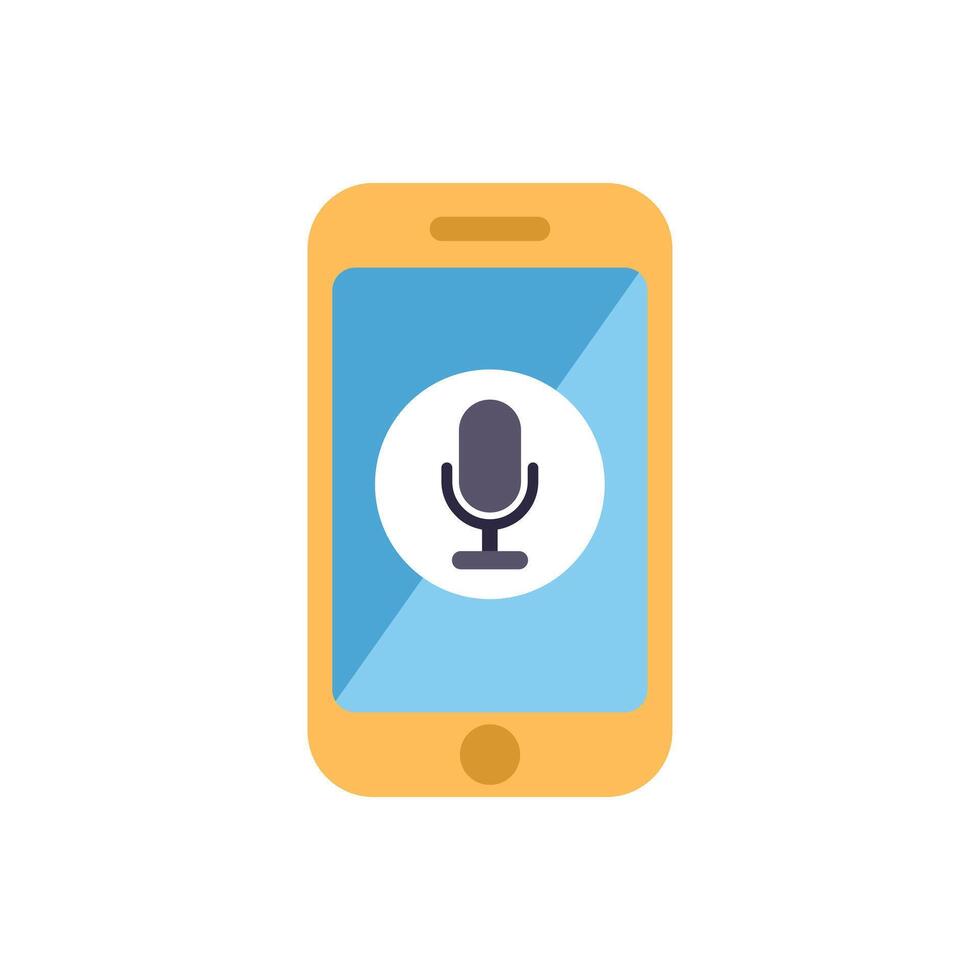 Yellow smartphone displaying microphone icon for voice recording application vector