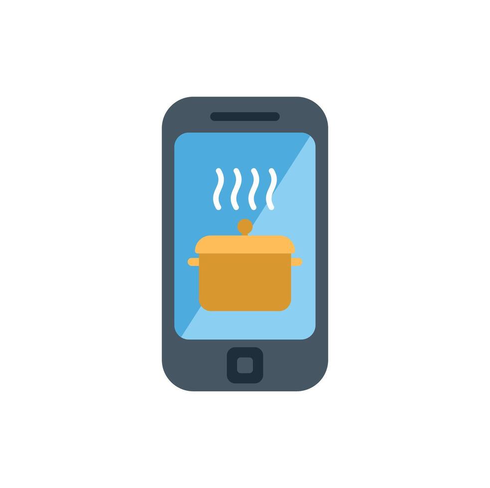Smartphone showing steaming pot on blue screen icon vector