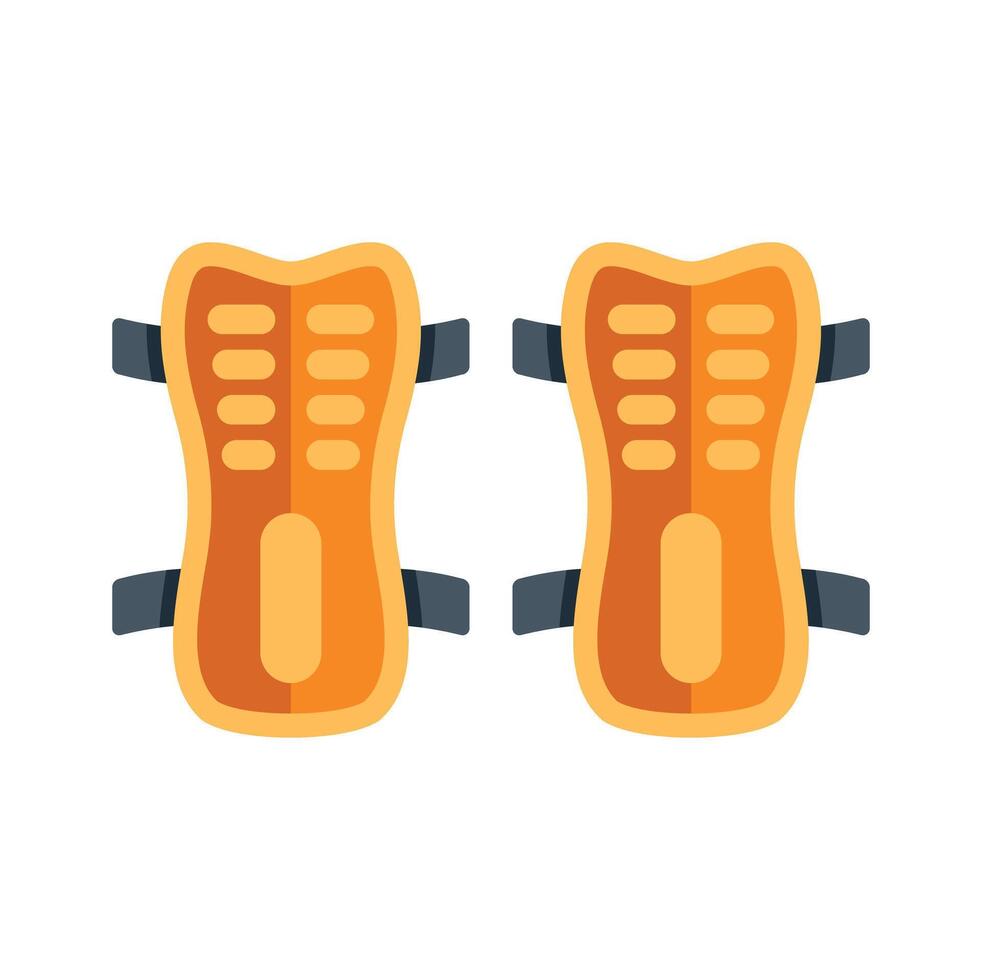 Pair of orange soccer shin guards protecting player legs during match vector