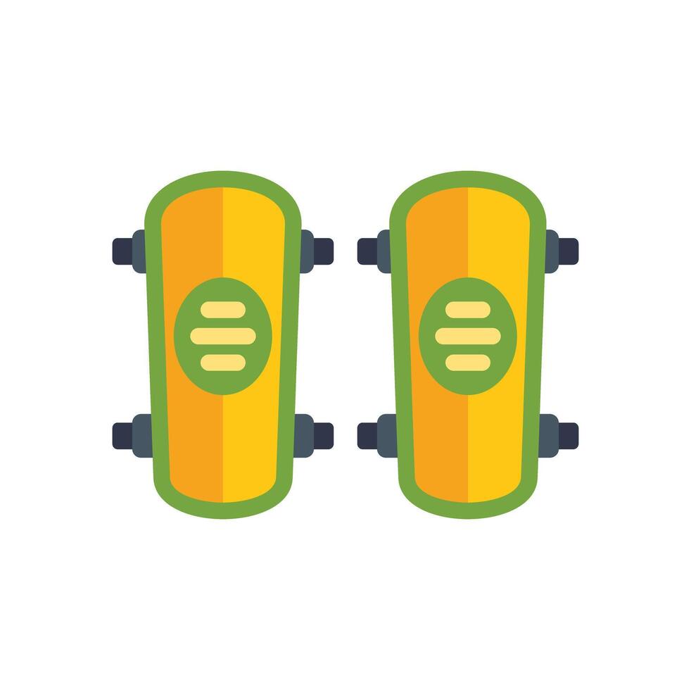 Pair of yellow and green shin guards protecting legs during sports activities vector