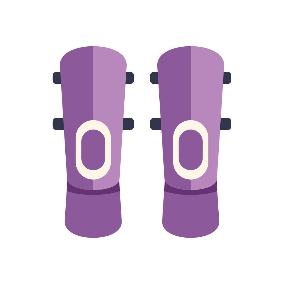 Pair of purple shin guards protecting legs during soccer game vector