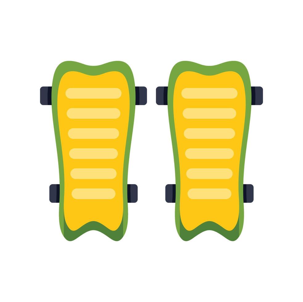 Pair of yellow and green shin guards protecting legs during soccer game vector