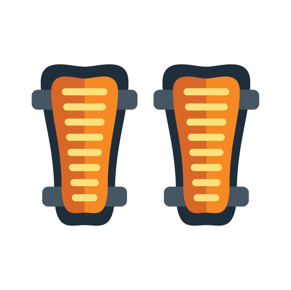 Pair of orange shin guards protecting legs during soccer game vector