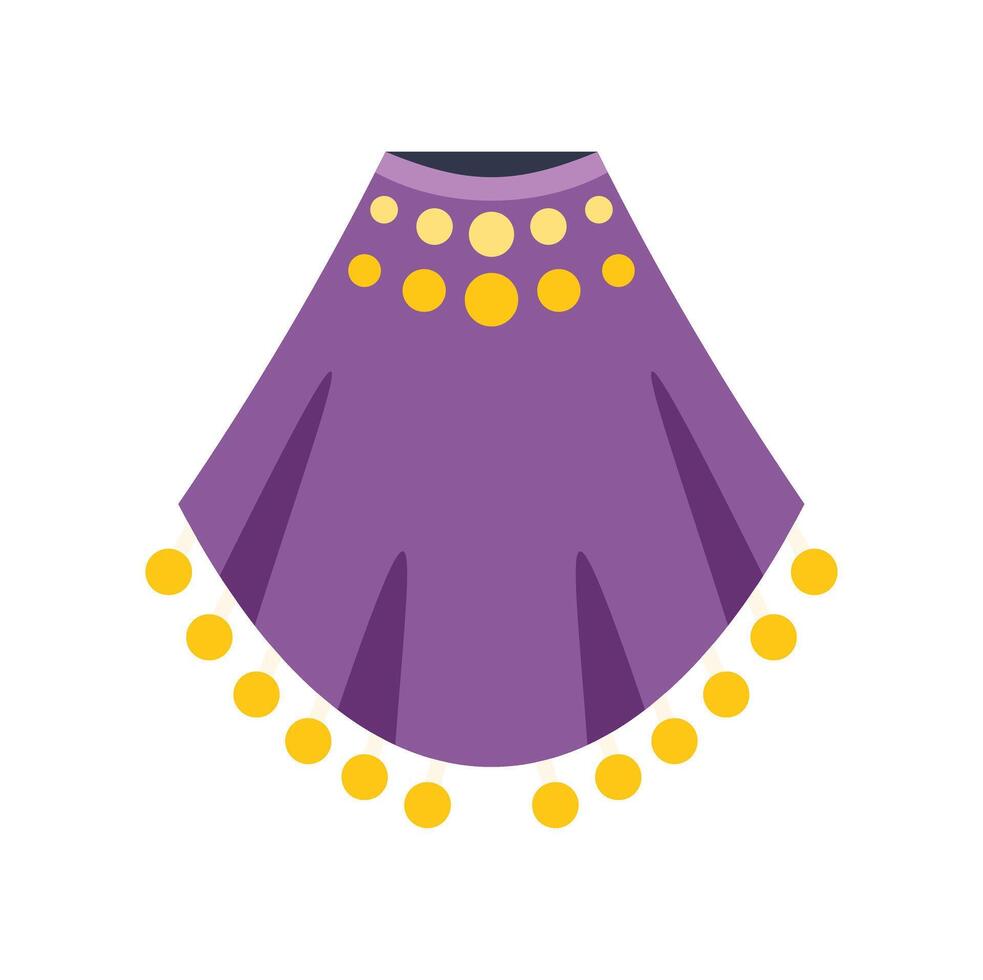 Purple skirt with yellow circles representing belly dancer outfit in flat style design vector