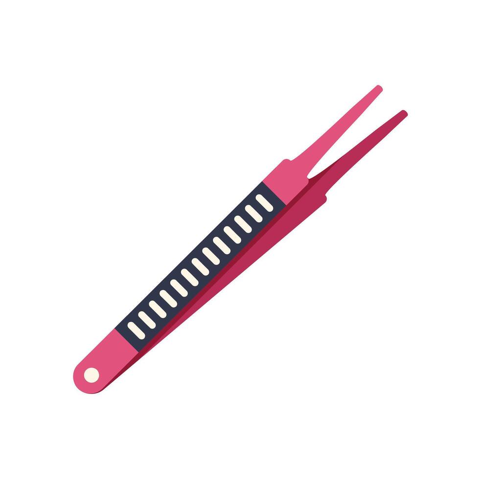 Pink tweezers lying diagonally on white background vector