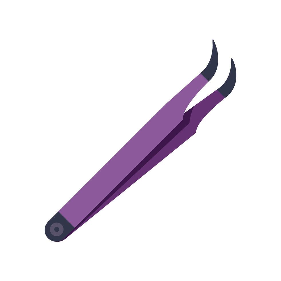 Purple tweezers lying diagonally on white background vector