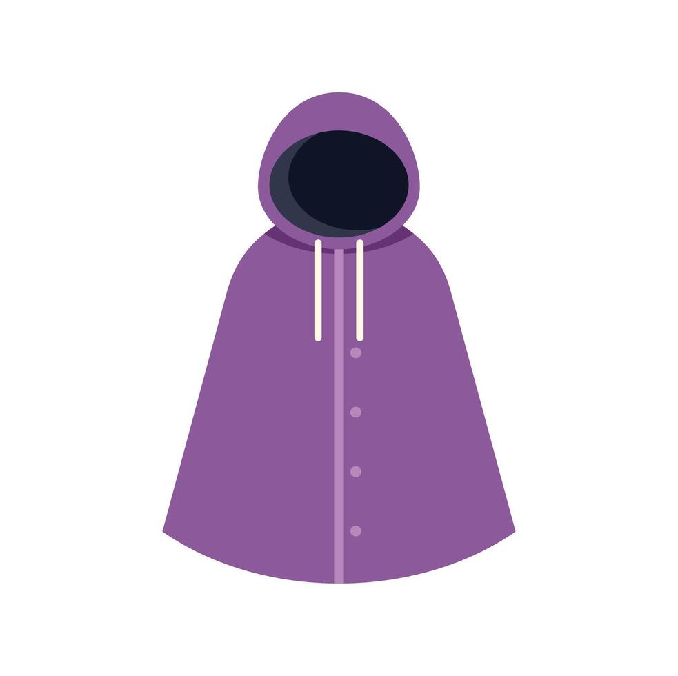 Purple raincoat with buttons and hood providing protection from rain vector