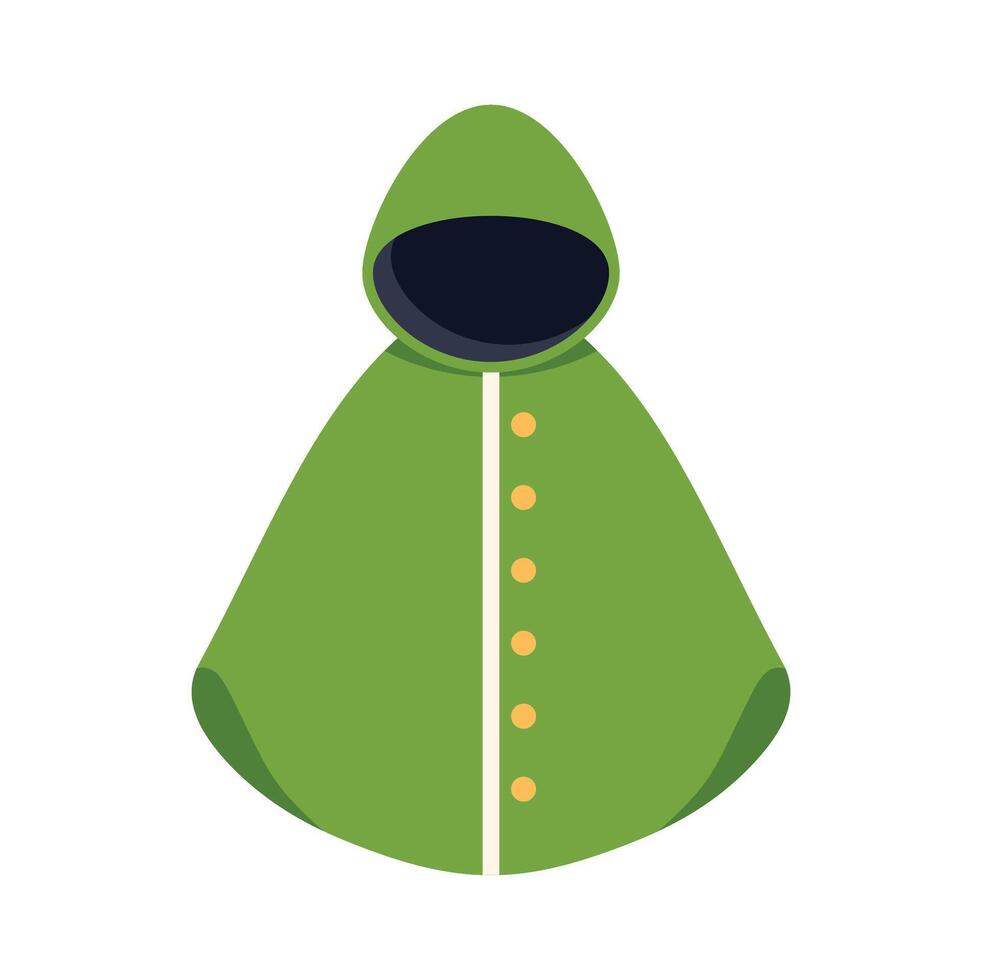 Green raincoat with buttons and hood protecting from rain vector