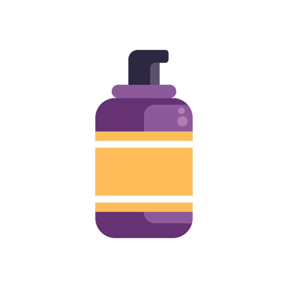 Purple and yellow bottle dispenser presenting blank label for brand identity vector