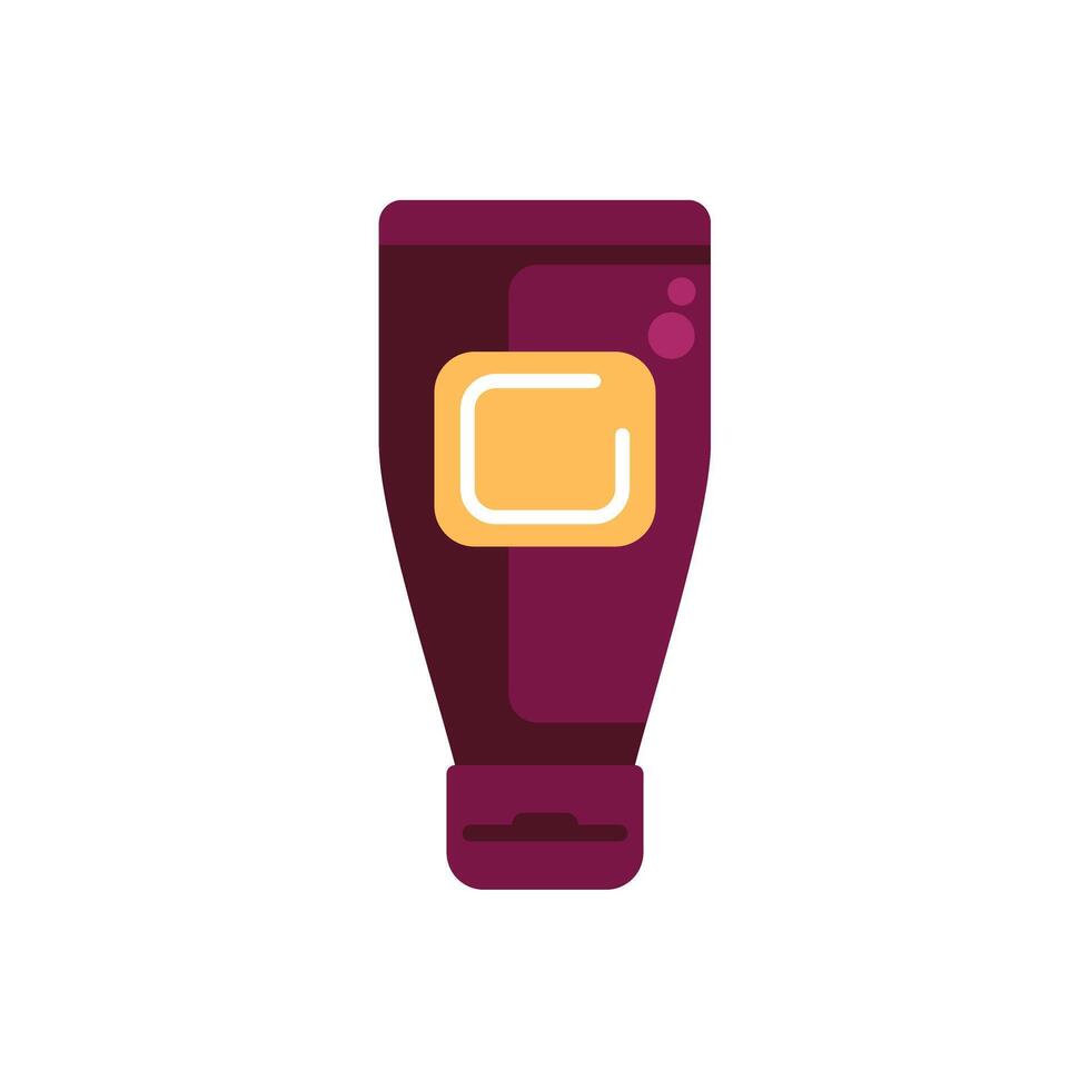 Maroon cosmetic tube with yellow label standing on white background vector